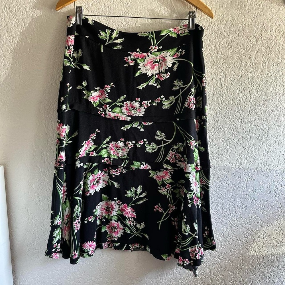 CAbi Pink and Green Midi Skirt Fit and Flare